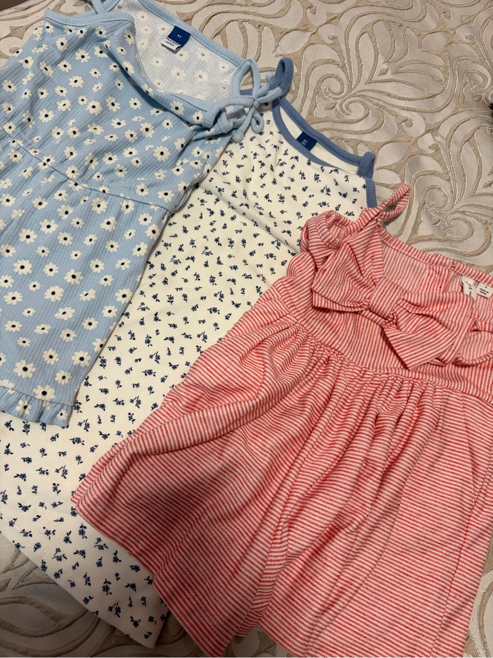 Janie and Jack Light Blue, White & Pink Girls One-Piece Dress Set